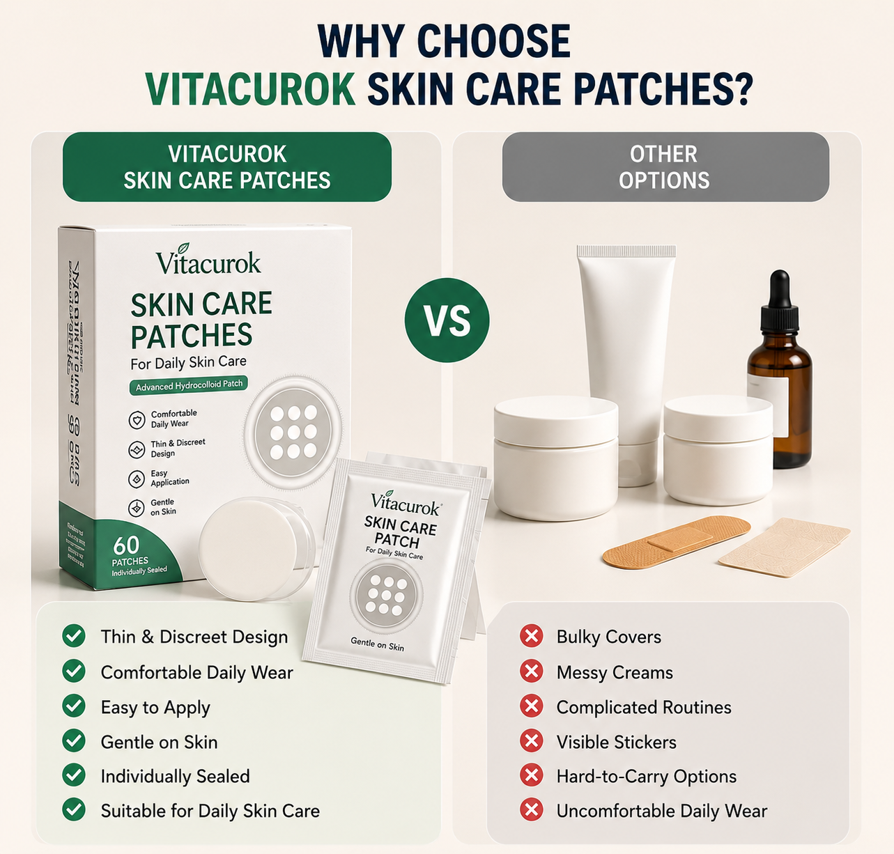 Vitacurok Skin Care Patches 🍀 | Hydrocolloid Daily Care Patches | Thin & Discreet Design | Comfortable Wear for Face & Body
