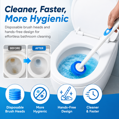 Hands-Free Disposable Toilet Cleaning System with Refill Brush Heads