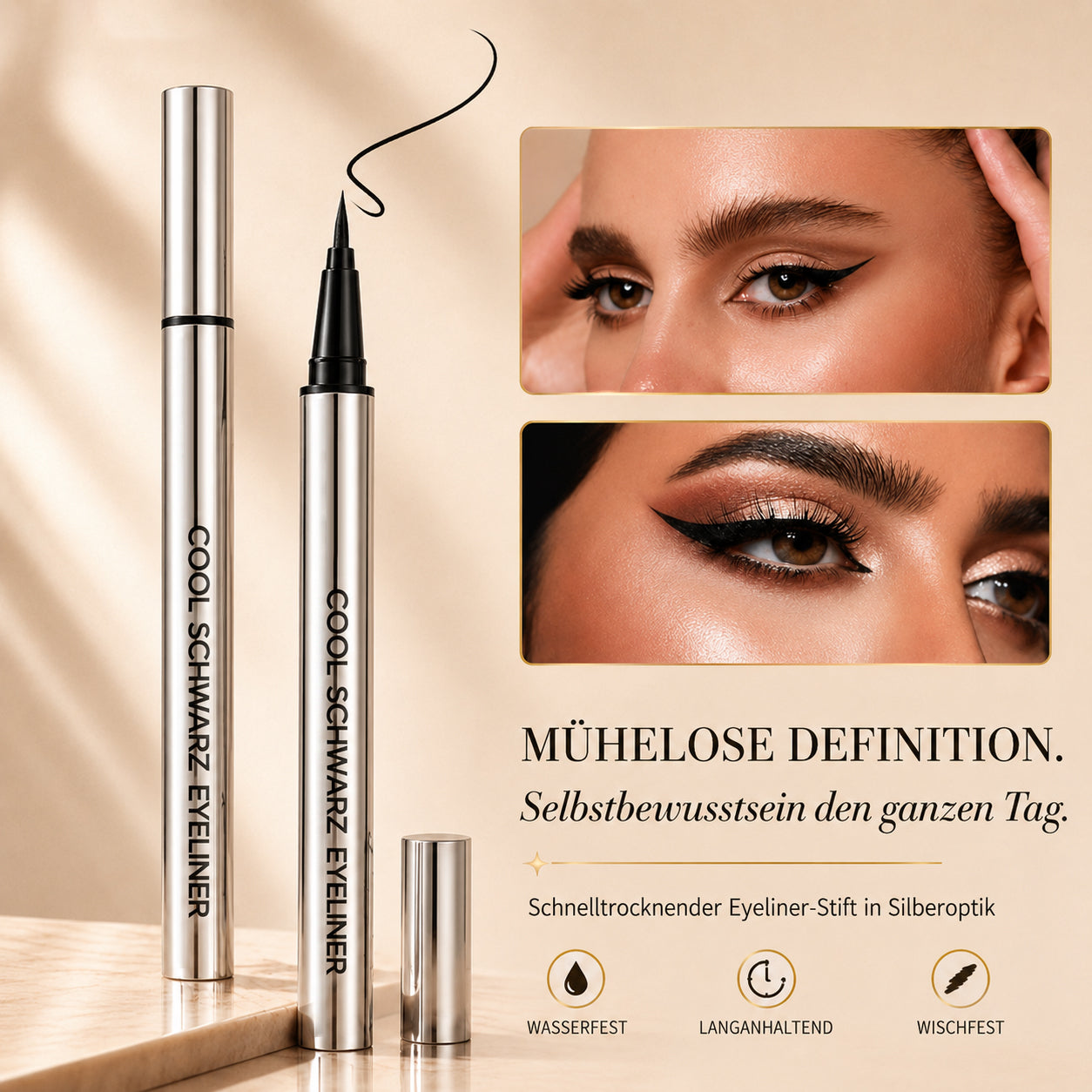 Wasserfester Eyeliner. Der hält.